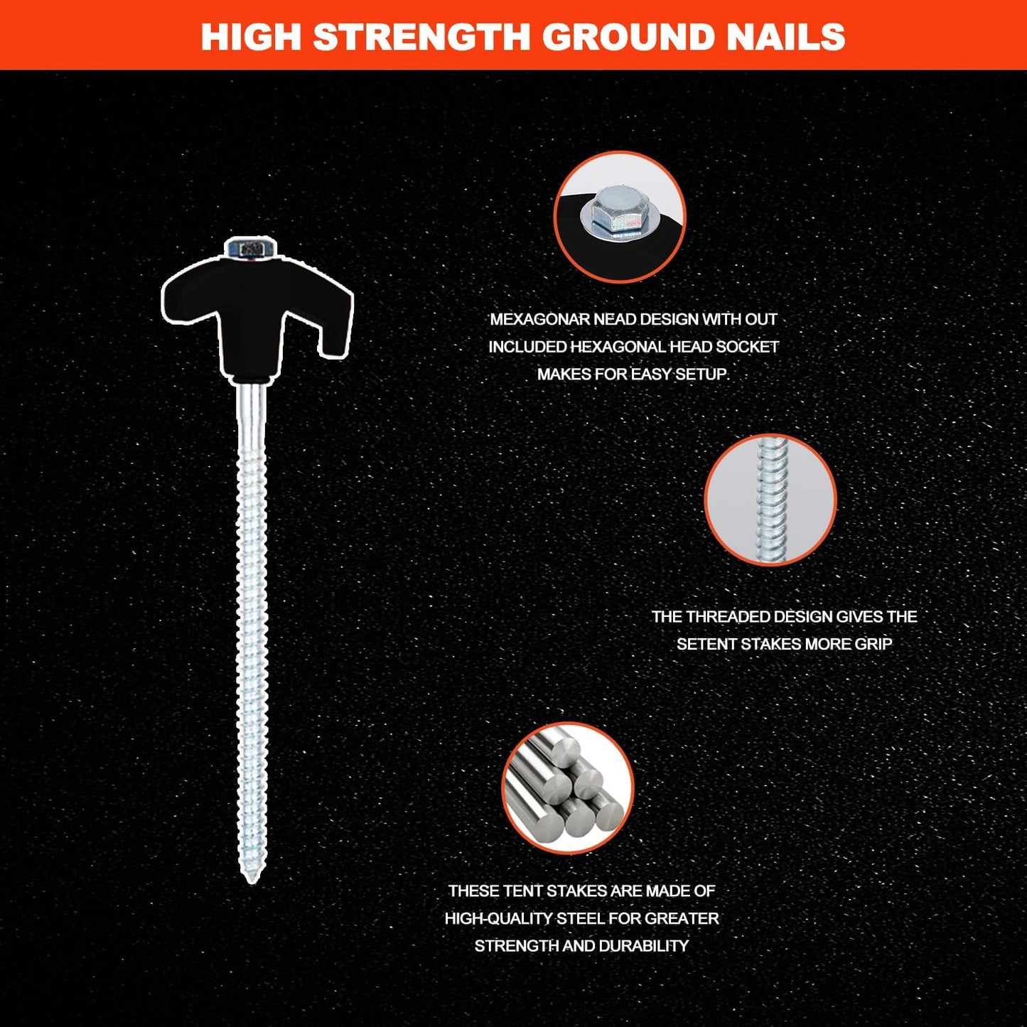 12 Pack Screw in Tent Stakes Heavy Duty,8 ’’ Ground Anchors Screw in,Metal Stakes with Hex Head Driver and Sturdy Storage Box. (12, Black)