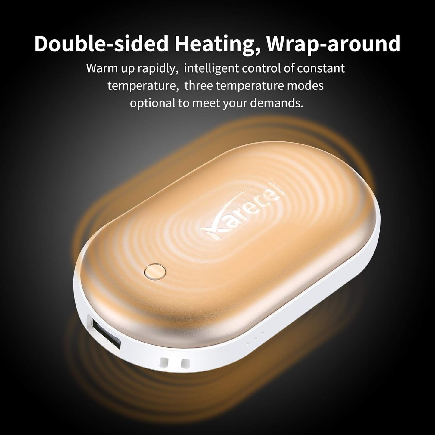 Karecel Rechargeable Hand Warmers 2 Pack, 10,400mAh Double Sided Heat Electric Hand Warmers Power Bank, Portable Pocket USB Heated Handwarmers, 4-inch Full-Surface Heat & Quick Charge, Men Tech Gifts