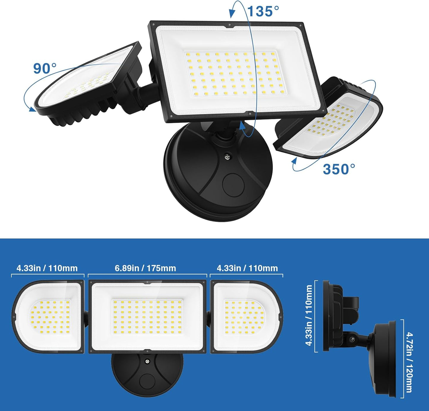 150W Flood Lights Outdoor Waterproof IP65, Exterior LED Floodlights with 3 Adjustable Heads, 15000LM Super Bright Security Lights Fixture, Outside Lights for House, Backyard