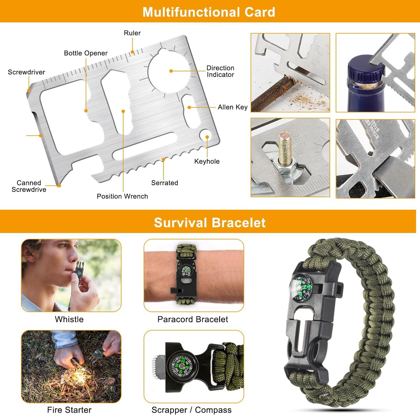 11-in-1 Emergency Survival Kit & Camping Multi-Tool for Camping, Hiking, Backpacking | Car Survival Gear, Earthquake Preparedness, Outdoor Essentials