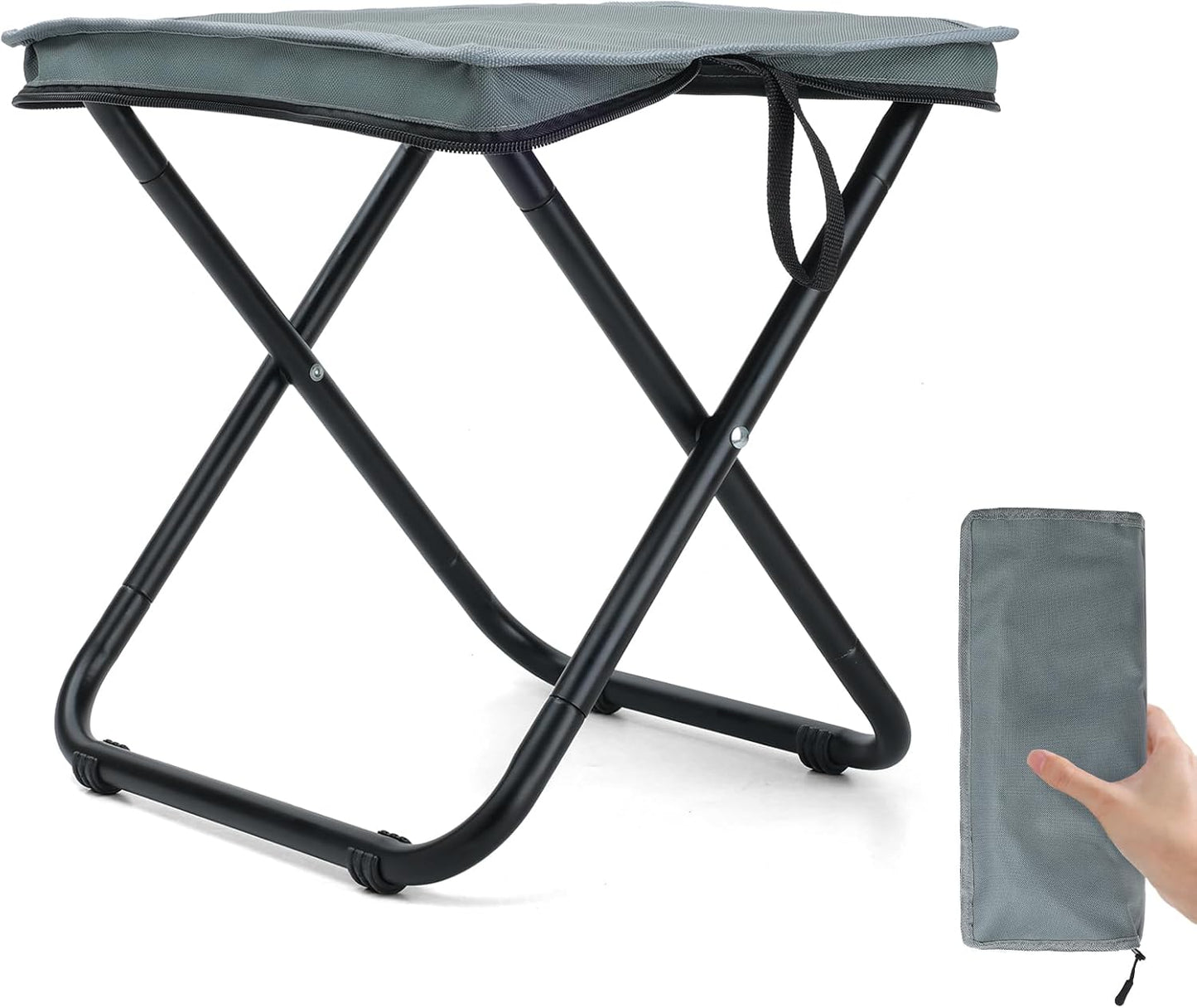 13" Portable Folding Camping Stool for Adults Support 286lbs, Lightweight Backpacking Travel Stool with Storage Bag, Gray