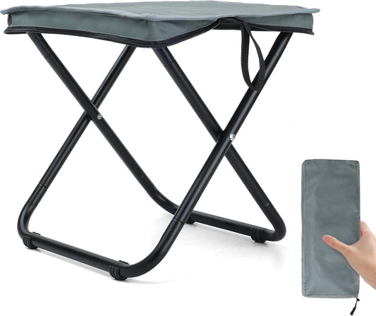 13" Portable Folding Camping Stool for Adults Support 286lbs, Lightweight Backpacking Travel Stool with Storage Bag, Gray