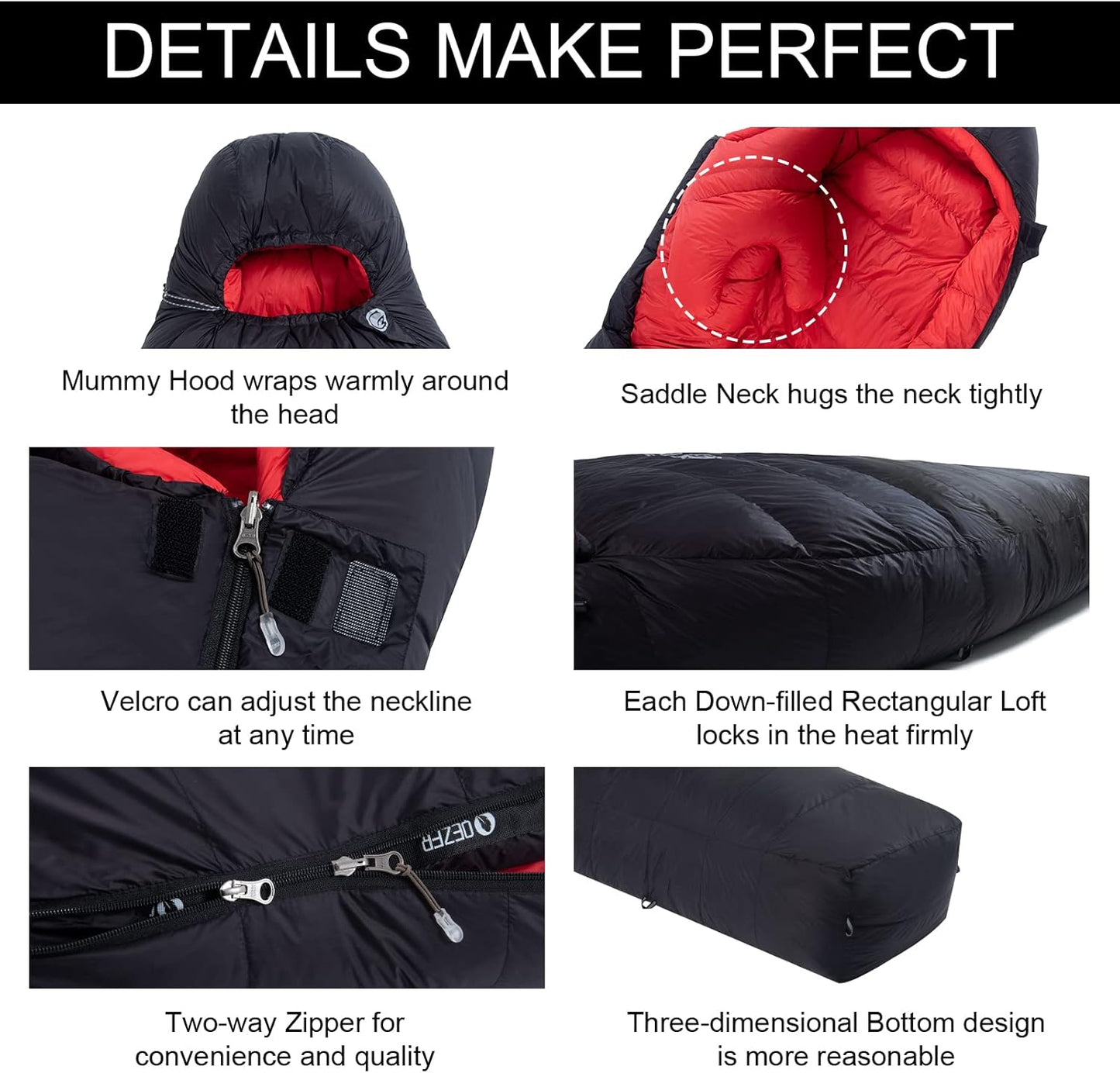 0 Degree Sleeping Bag for Adults 650 Fill Power Down Sleeping Bag for Cold Weather -20F / -8F / 0F / 10F Large Lightweight