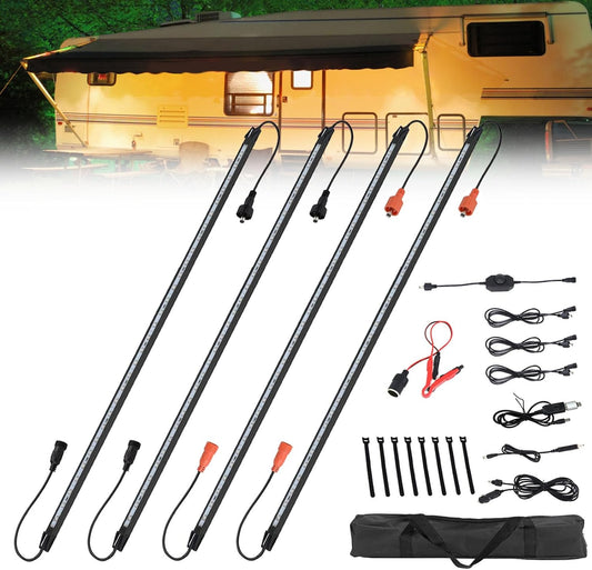 12V LED Interior Light Bar Kit Dimmable IP67 Waterproof Camping String Lights, Aluminum Magnetic Mount Exterior Lights,Portable Lighting for RV, Camping Tent Car Trailer Boat (4 Pack)