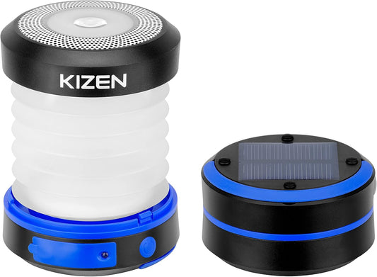 Kizen Solar Camping Lantern Rechargeable - LED Lanterns for Power Outages, & Camping Lights - Collapsible & Rechargeable Lamp with Solar or Plug - Hiking Gear