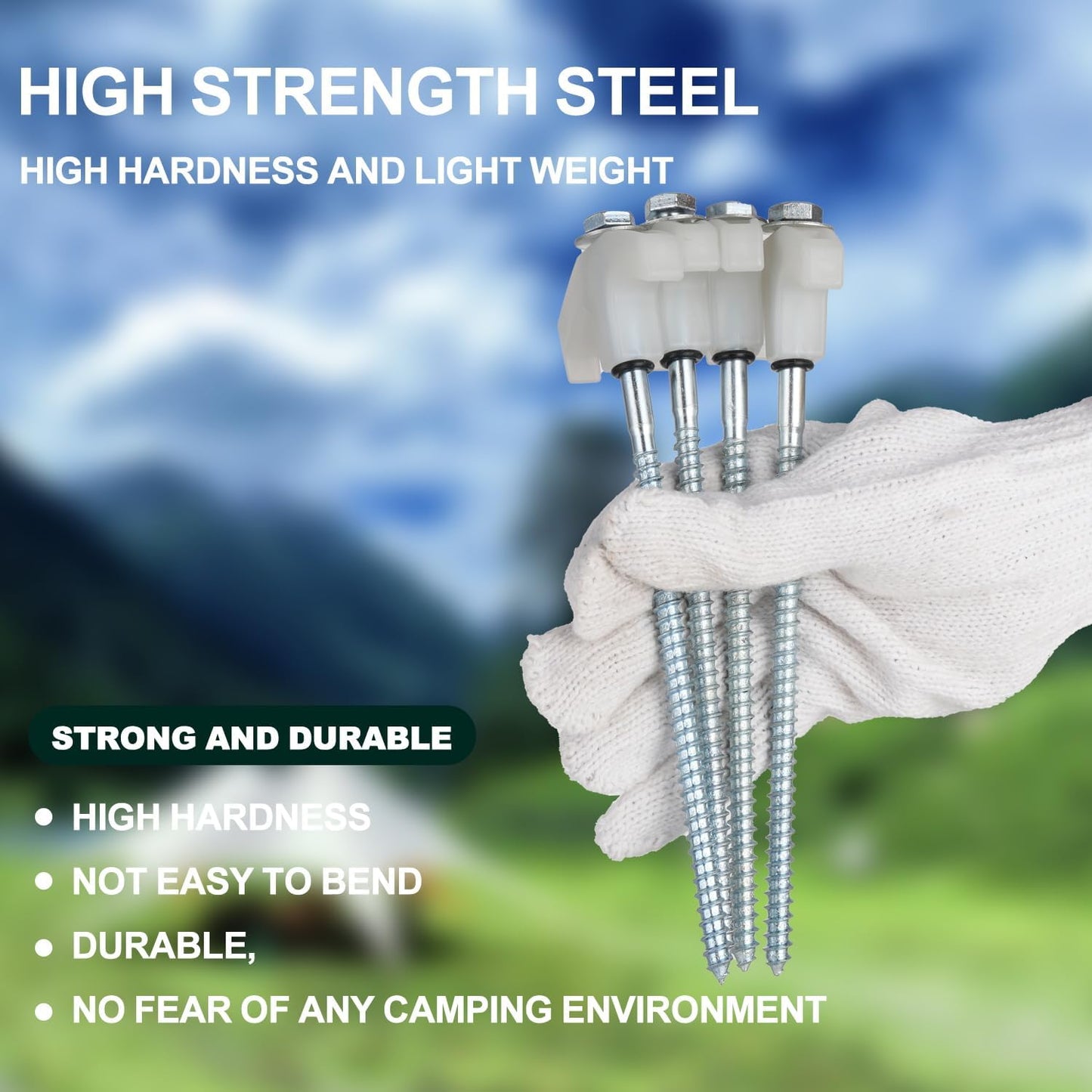 16 Pack Screw in Tent Stakes Heavy Duty,8 Inch Ground Anchors Screw in,Metal Stakes with Hex Head Driver,Camping Tent Accessories.(Luminous White)