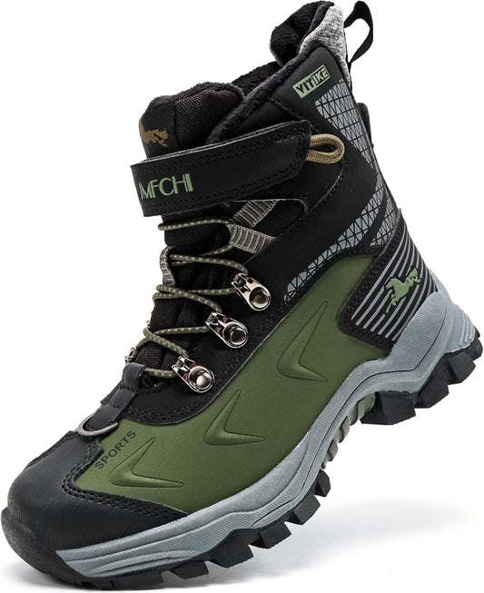 JMFCHI Kids Hiking Boots Boys Girls Outdoor Walking Climbing Sneaker Comfortable Non-slip Snow Shoes Hiker Boot Antiskid Steel Buckle Sole