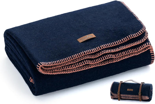 100% Wool Blanket, 48" x 62", Warm, Thick, Washable, Military Wool Blanket, Great for Camping, Outdoors, Sporting Events, Survival Kits，Navy