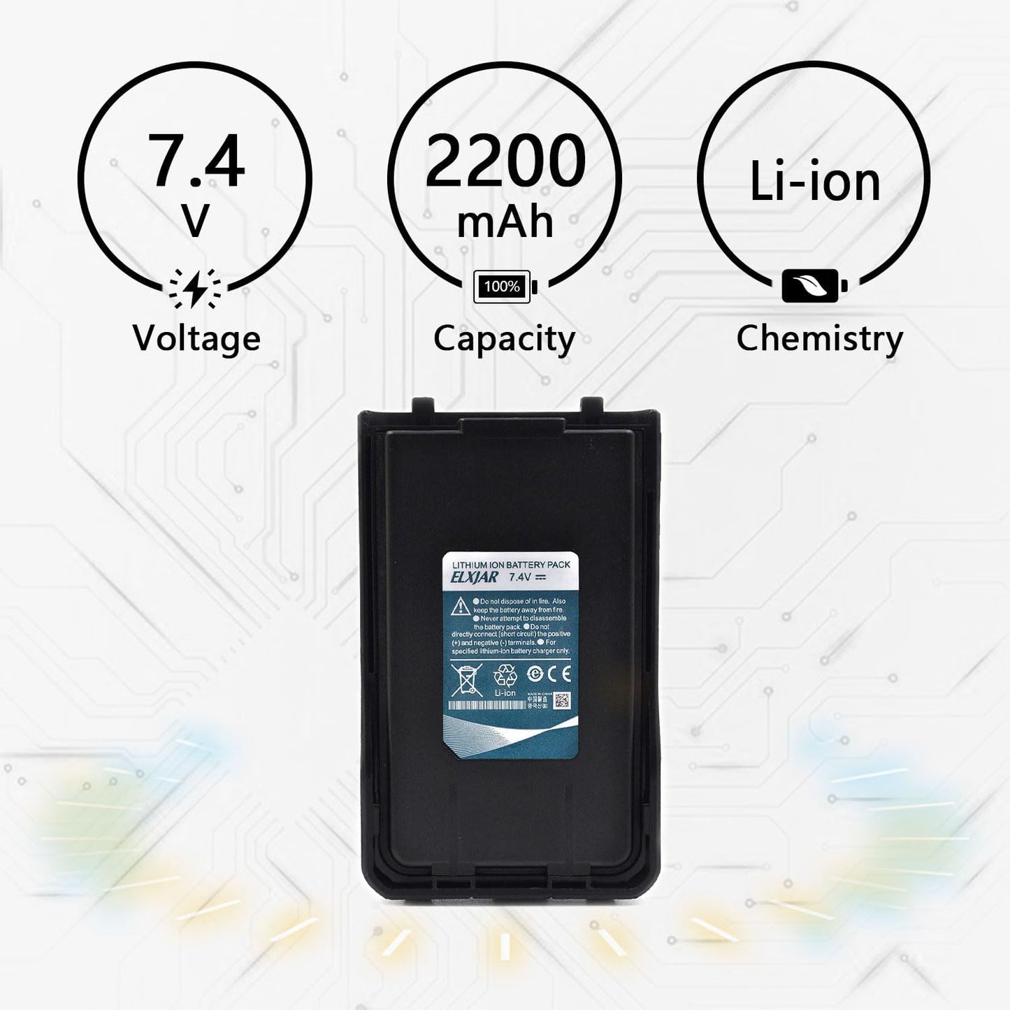 (2-Pack) 7.4V 2200mAh Li-ion Battery Replacement with USB Charging Cable for Baofeng UV-S9 UV-S9X3 UV-S9 Plus Two Way Radios