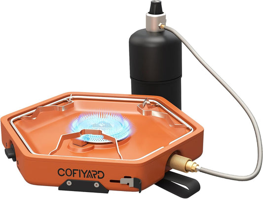 1-Burner Propane Stove Portable Camping Stove with Carry Strap, Backpacking Camp Stove for Outdoor Cooking, Flick-Style Ignition, Temperature Control, 8600 BTUs of Power for Camping BBQ& More