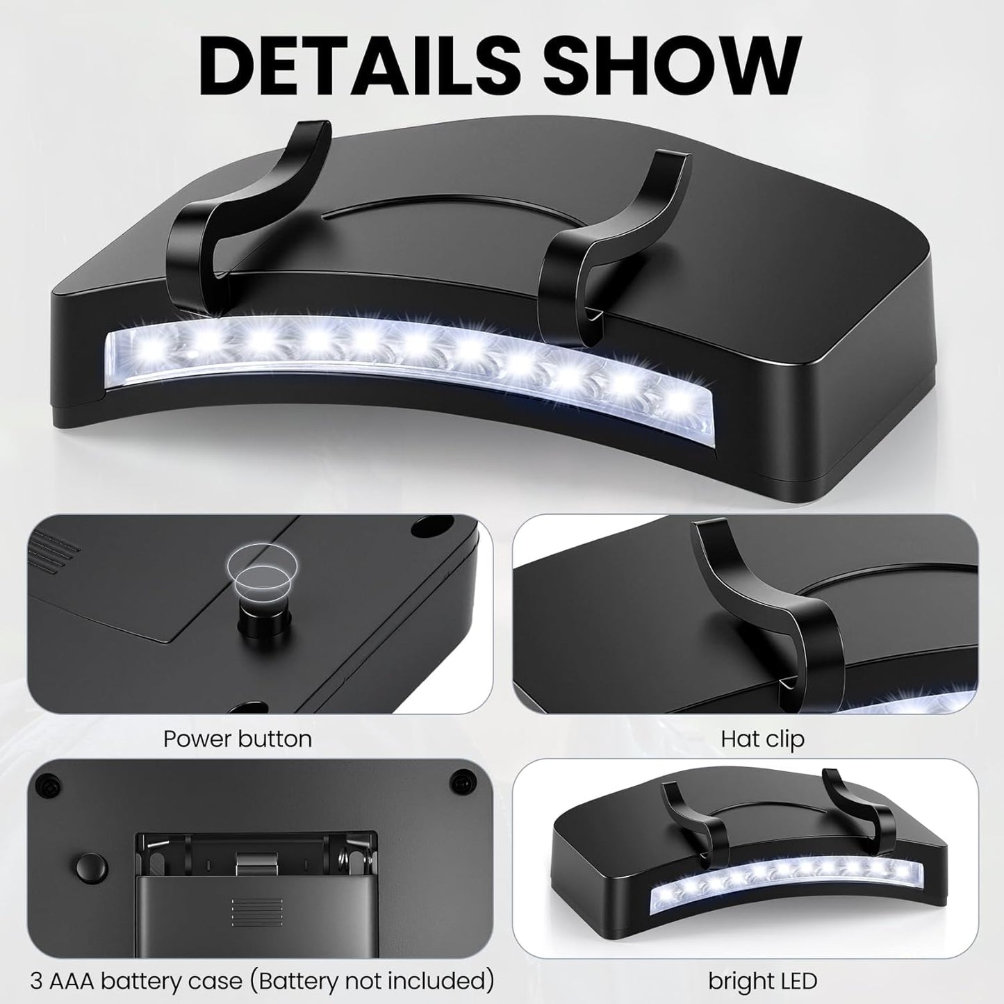 12 Pcs Hat Clip Light, 11 LED Cap Lights Clip on Hat, IPX5 Waterproof Hands-Free Flashlight for Running, Working, Biking, Camping(AAA Batteries not Included)