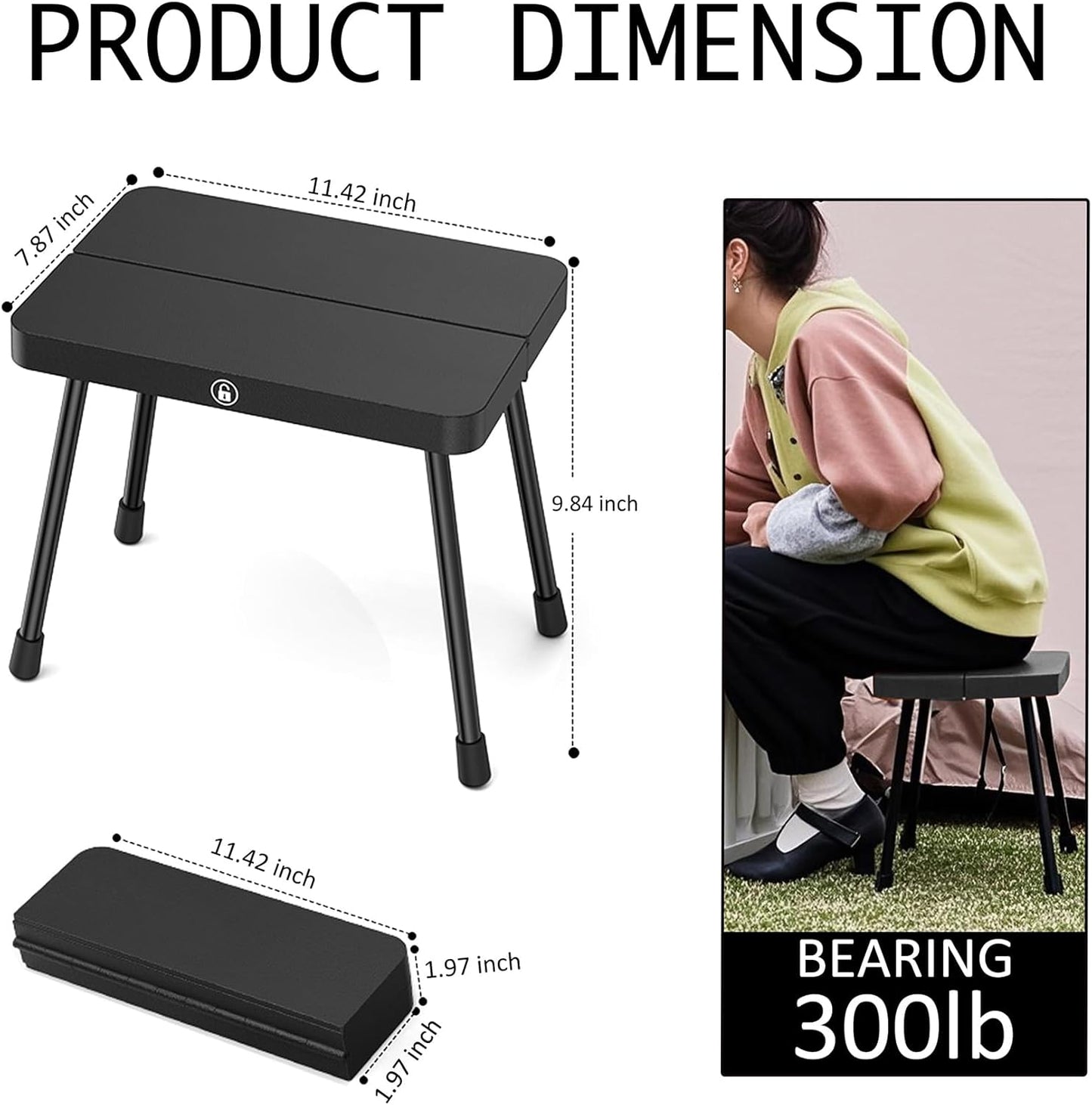 10 Inch Portable Folding Stool for Camping, Gardening, BBQ, and Outdoor Activities (Black)