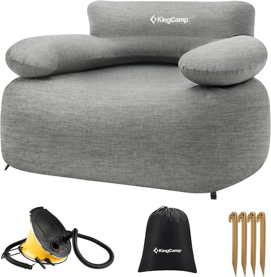 KingCamp Inflatable Couch for Camping, Portable Foldable Eco-Friendly Reach-Certified PVC Liner Air Lounger Blow Up Sofa with Foot Pump, Pegs, Repair Kit & Removable Cover