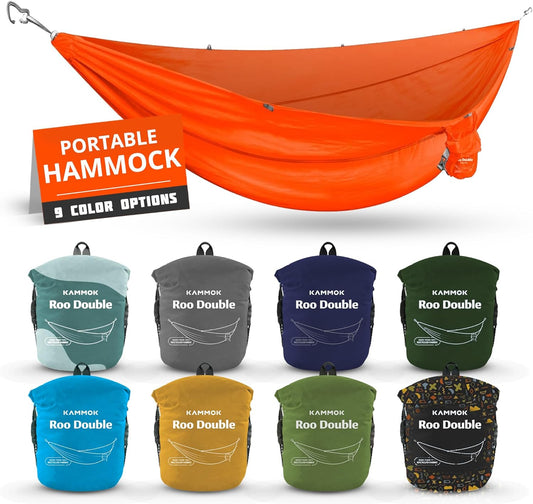 KAMMOK: Roo Double Hammock | Made from Strong & 100% Recycled Water Resistant Ripstop Fabric | Comfortable, Packable, Lightweight (Lifetime Adventure Grade Warranty), Ember Orange