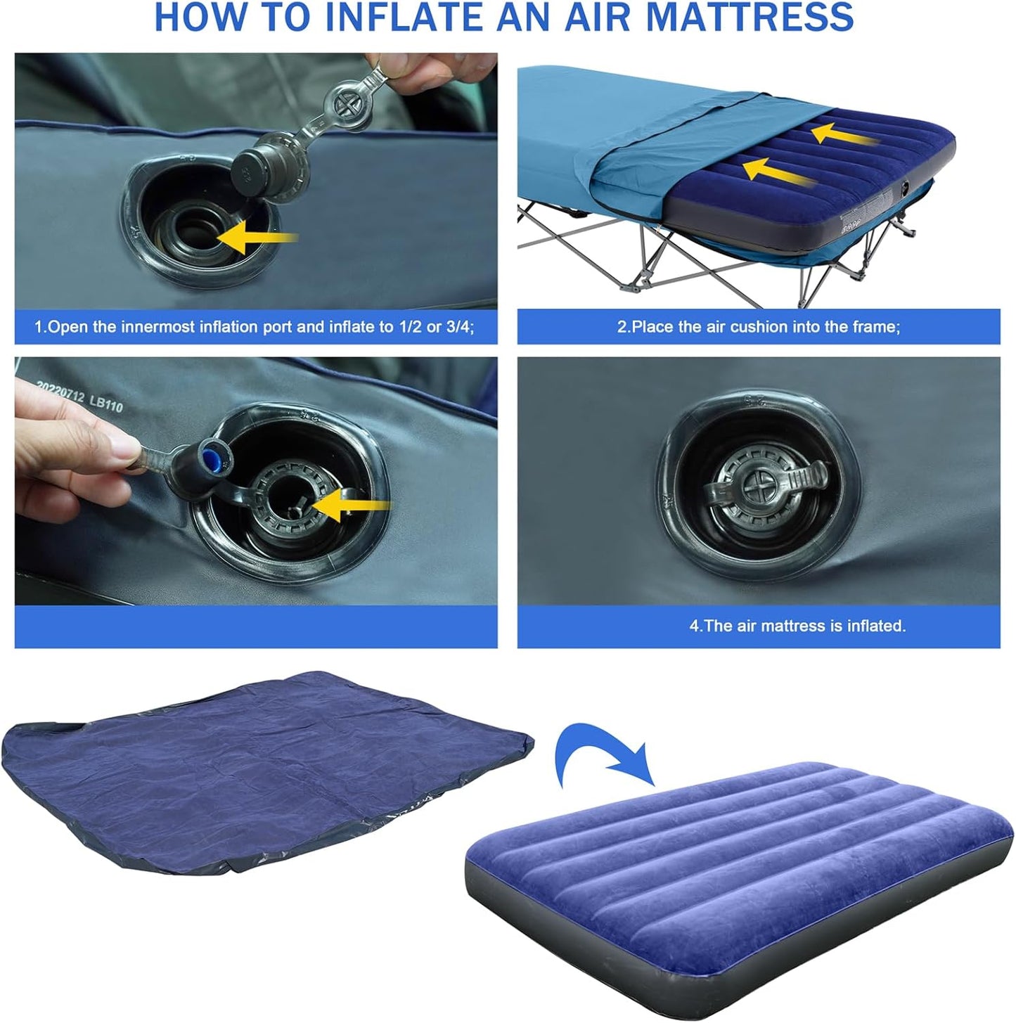 KAMPKEEPER Camping Cot,Camping Cots for Adults,Folding Camping Cot with Inflatable Air Mattress and Carry Bag,for Outdoor Travel Camp Beach Vacation (not Included The Airpump)