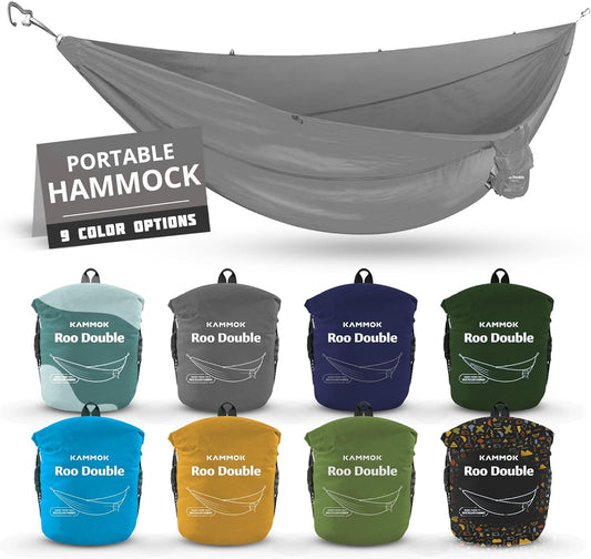 KAMMOK: Roo Double XL Hammock | Made from Strong & 100% Recycled Water Resistant Ripstop Fabric | Comfortable, Packable, Lightweight (Lifetime Adventure Grade Warranty), Granite Gray