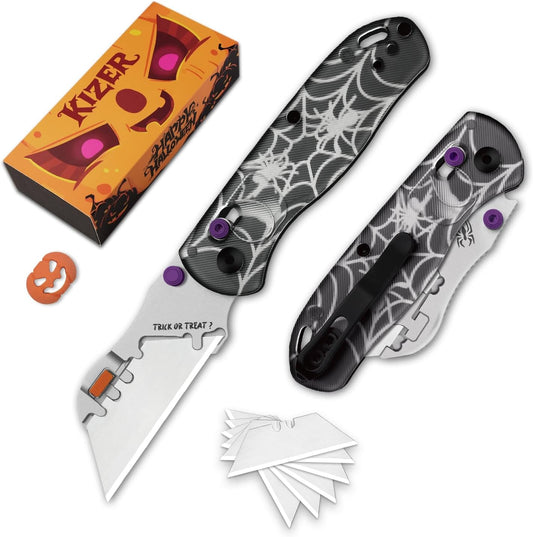 Kizer Uti Bear(Tool-Free Version) Folding Utility Knife, Quick Change Box Cutter EDC knife with 5PCS Razor Blades, Clutch Lock Small Pocket Knives for Men Women Gift V3619JHW2