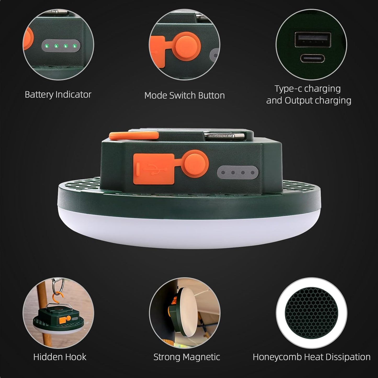 10000mAh Rechargeable Tent Light 3 Color Lighting Modes, 4000LM LED Portable Camping Lantern, IPX5 Waterproof, 30W Hanging Tent Light with Magnet, for Emergency & Gift