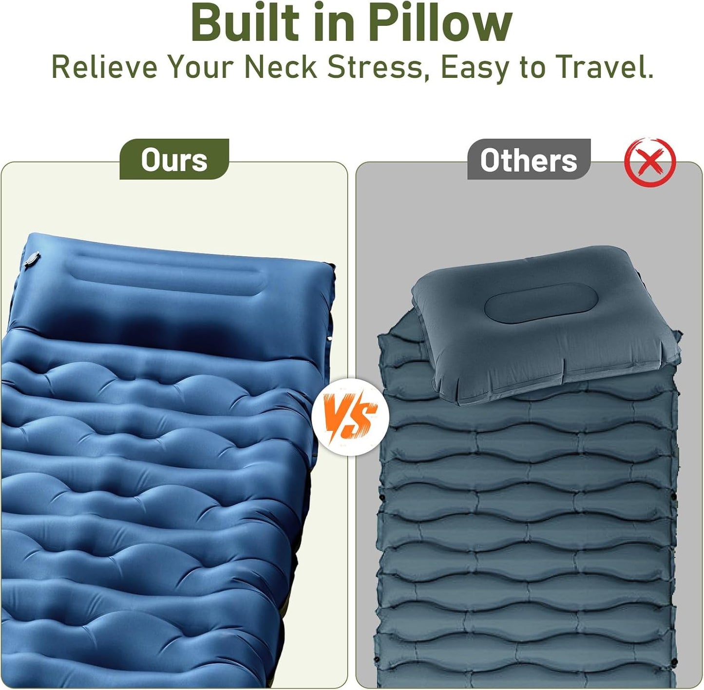 KASBAH Camping Sleeping Pad,Extra Wide 6 inch Thick Inflatable Sleeping Pads with Built-in Foot Pump and Pillow,Ultralight Camping Mat Gear for Outdoor Hiking,Camping, Traveling and Tent