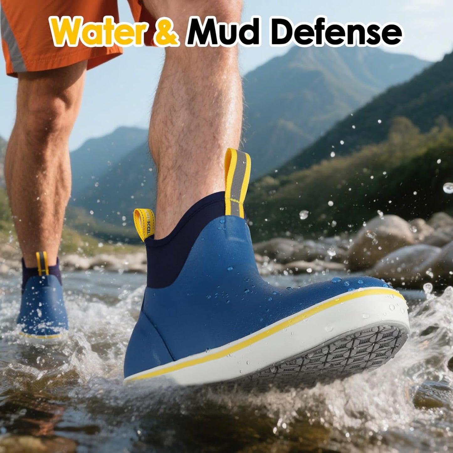 Kalkal Men's Deck Boots, Waterproof Fishing Rain Boots with High Traction, Men's Rubber Boots For Gardening Fishing Boating Camping Sailing
