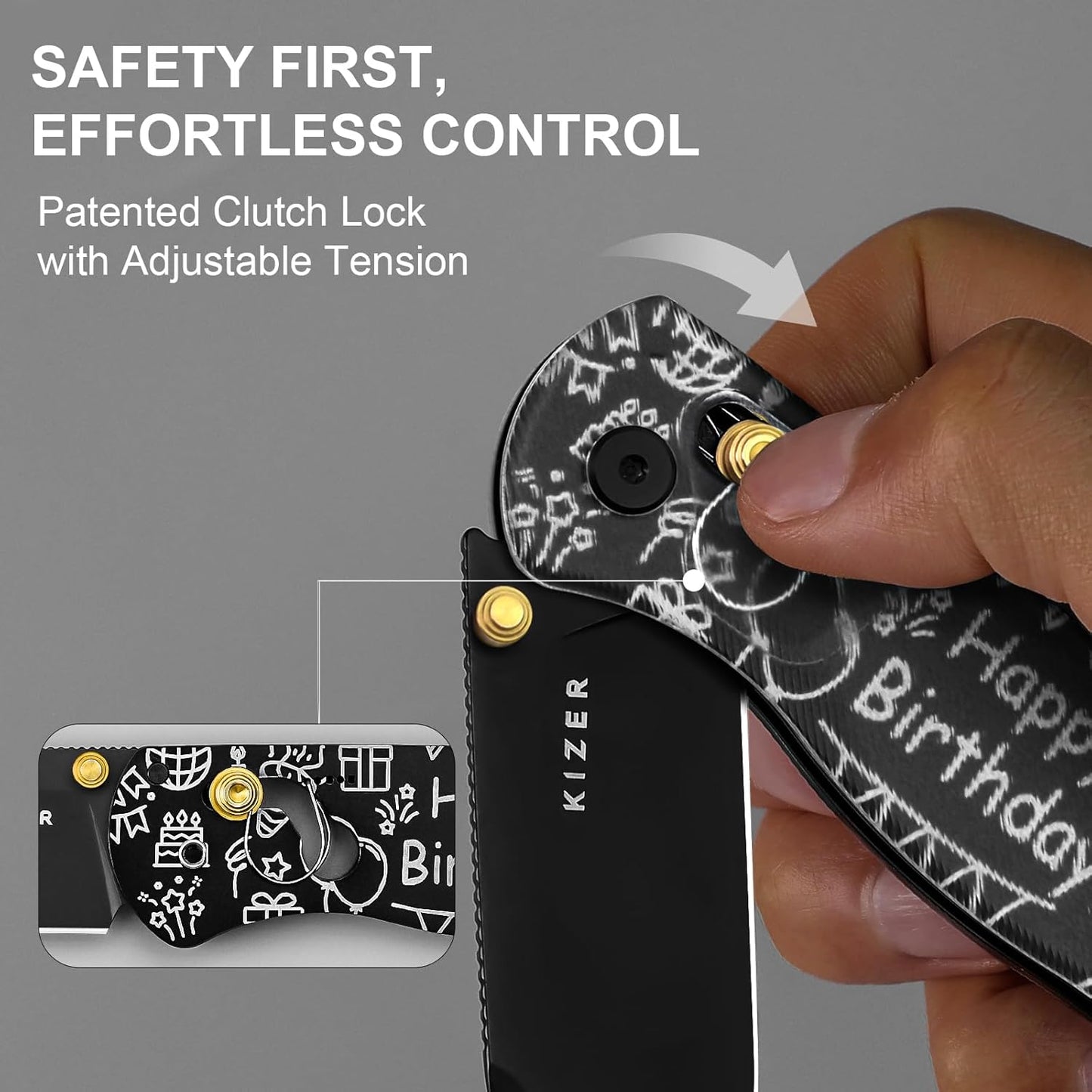 Kizer Drop Bear EDC Pocket Knife, 2.97” Nitro-V Blade Acrylic Handle Folding Knife, Birthday Gift for Father Mother Friends, Clutch Lock EDC Knives for Men Women V3619A13