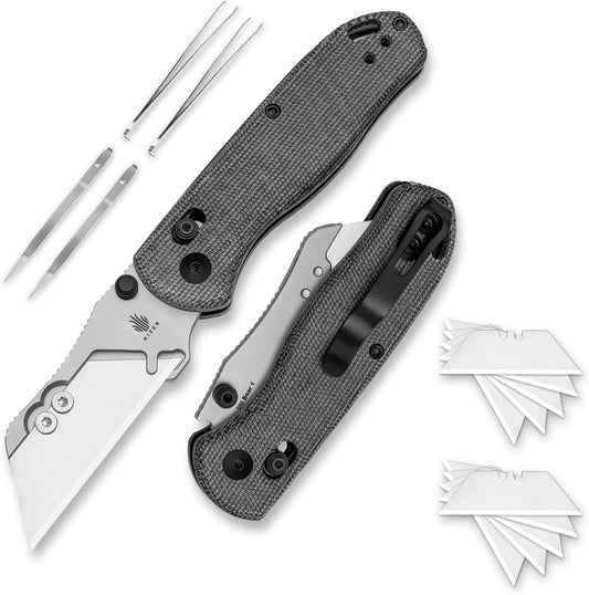 Kizer Drop Bear(Dual-screw Version) Folding Utility Knife, Clutch Lock Box Cutter EDC Pocket knife with 10PCS Razor Blades, Pocket Knives with Pocket Clip for Men Women V3619JA3