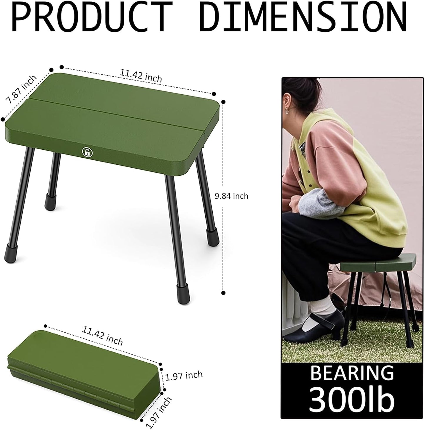 10 Inch Portable Folding Stool for Camping, Gardening, BBQ, and Outdoor Activities (Green)