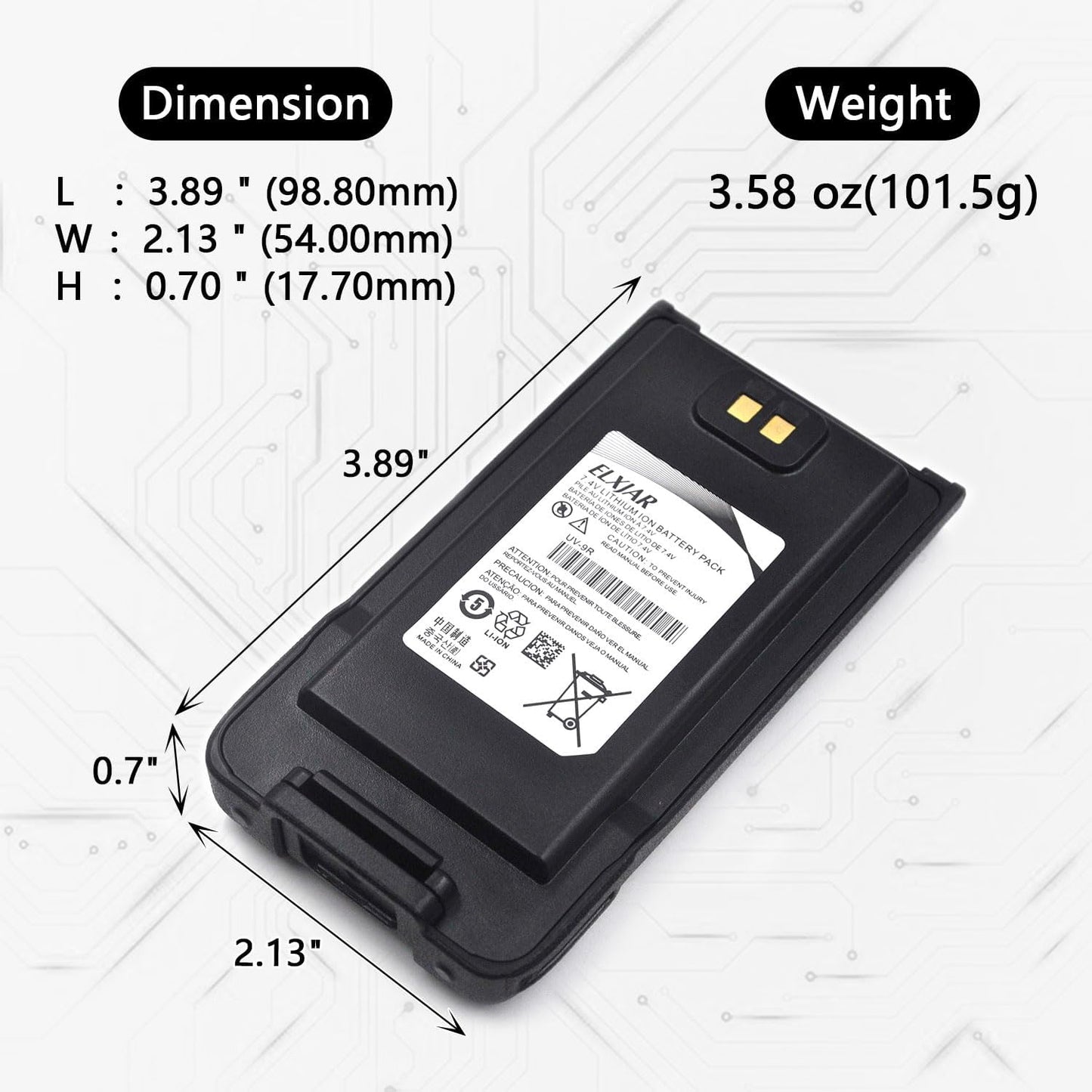 (2-Pack) BL-9 Battery for Baofeng UV-9R Pro UV-9G GMRS-9R UV-9R Plus BF-T57 UV-XR Walkie Talkies, 7.4V 1800mAh Li-ion Replacement, Support Type-C Charging Waterproof Two Way Radio Battery