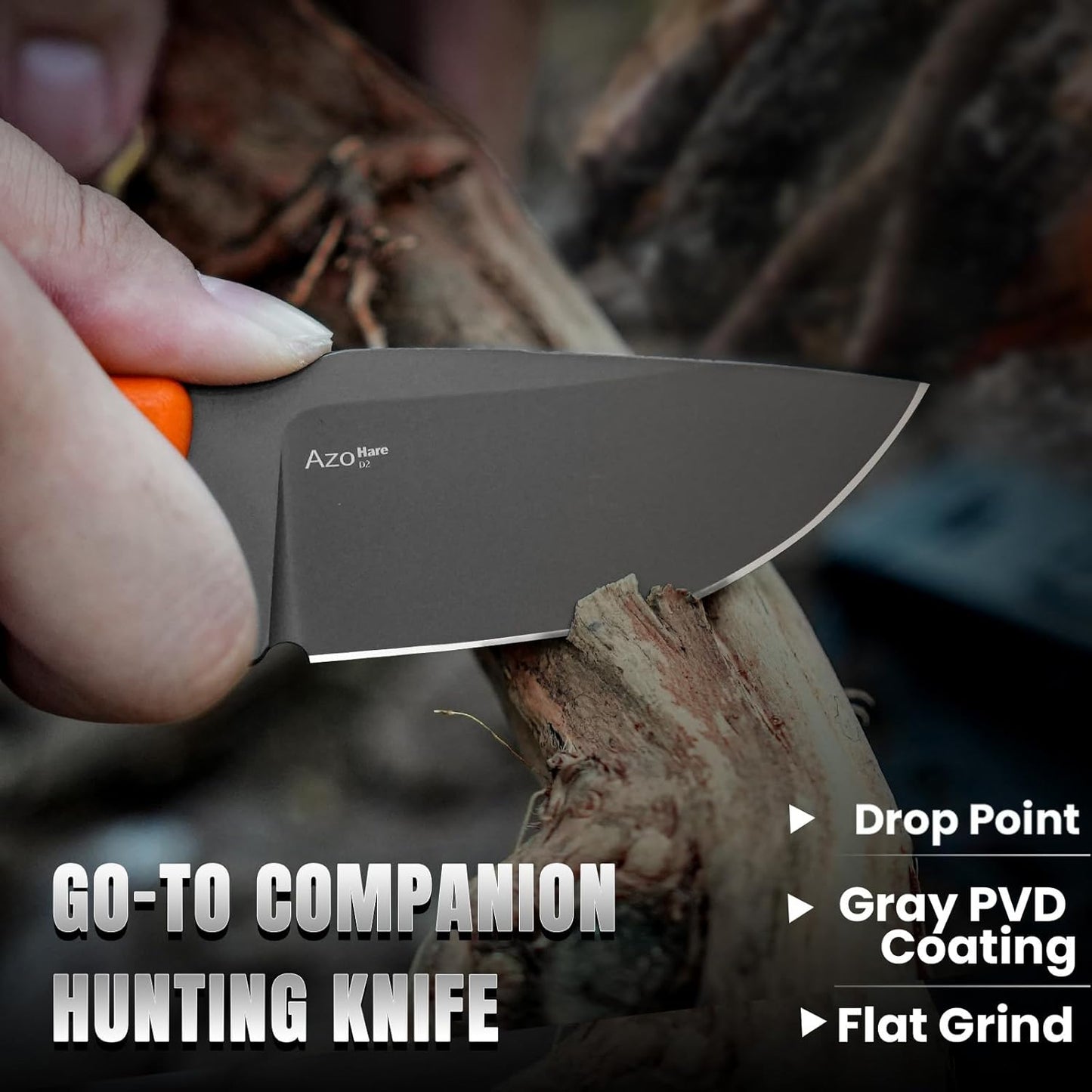 Kizer Hare Fixed Blade Knife with Sheath, 3.14" D2 Steel Blade EDC Hunting Knife with Orange G10 Handle, Small Bushcraft Survival Knives, Outdoor Camping Knives for Men Women, 1077A1