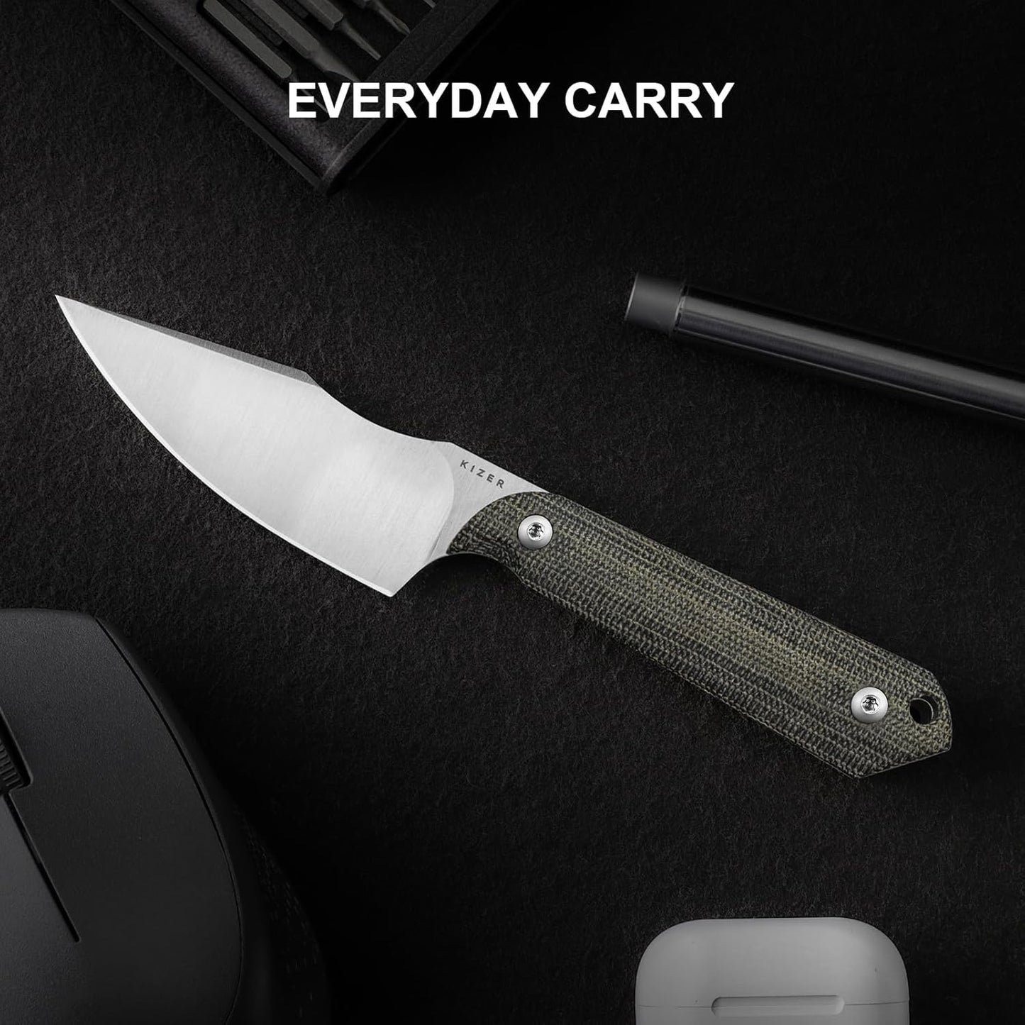 Kizer Mini Harpoon Fixed Blade Knife with Sheath, AEB-L Blade Hunting Knife with Micarta Handle, Camping Fixed Blade Small EDC knives for Hiking, Survival 1040SM2