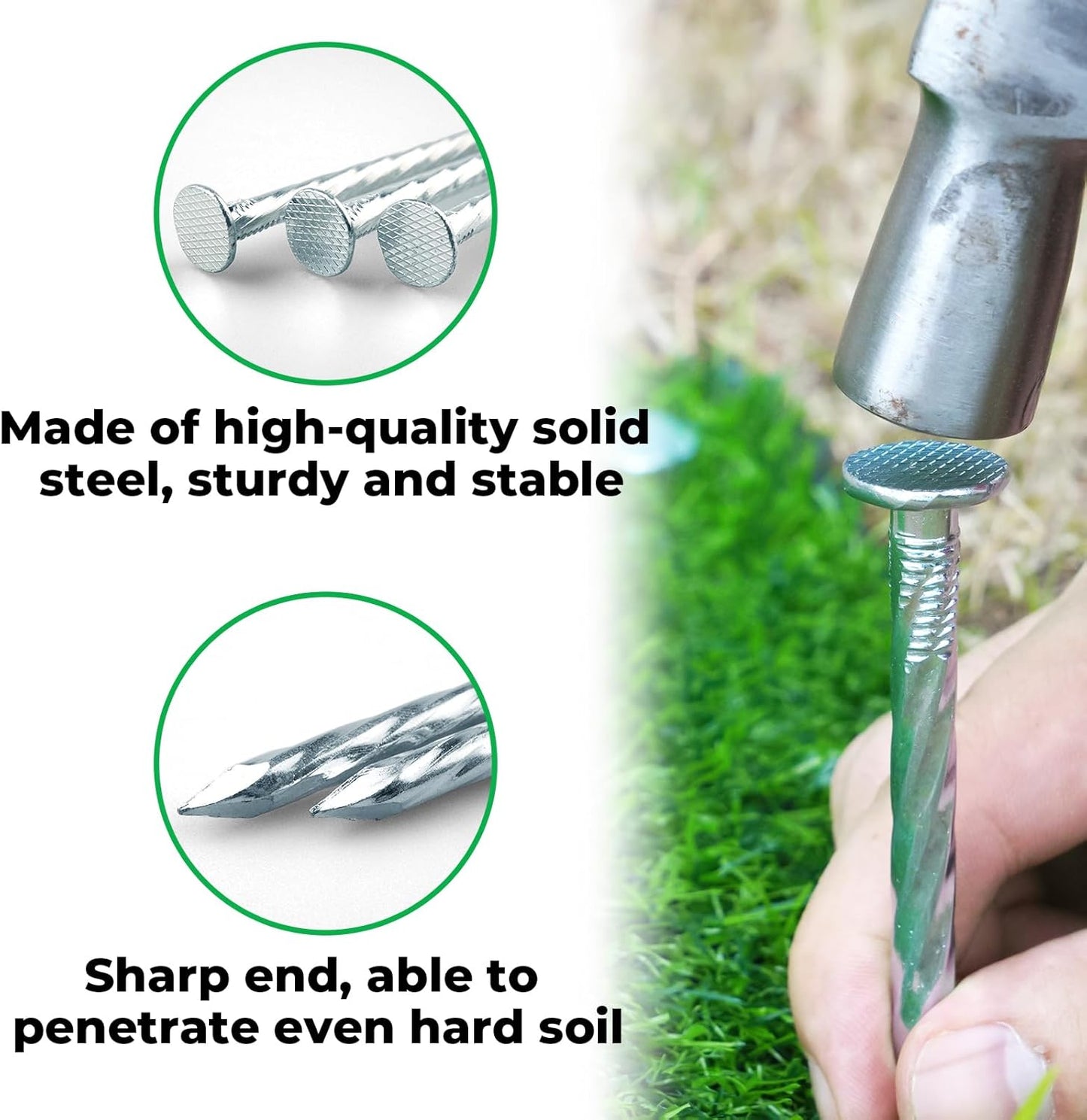 12 Inch Galvanized Landscape Stakes - 90pcs Spiral Metal Round Anchoring Spikes, 0.7 Inch Extra Large Top, for Securing Paver Edging, Weed Barrier, Camping Tent