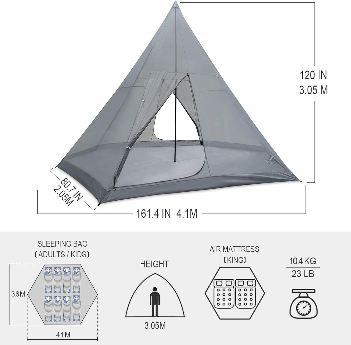KAZOO Family Camping Tent Large Waterproof Tipi Tents 8 Person Room Teepee Tent Instant Setup Double Layer