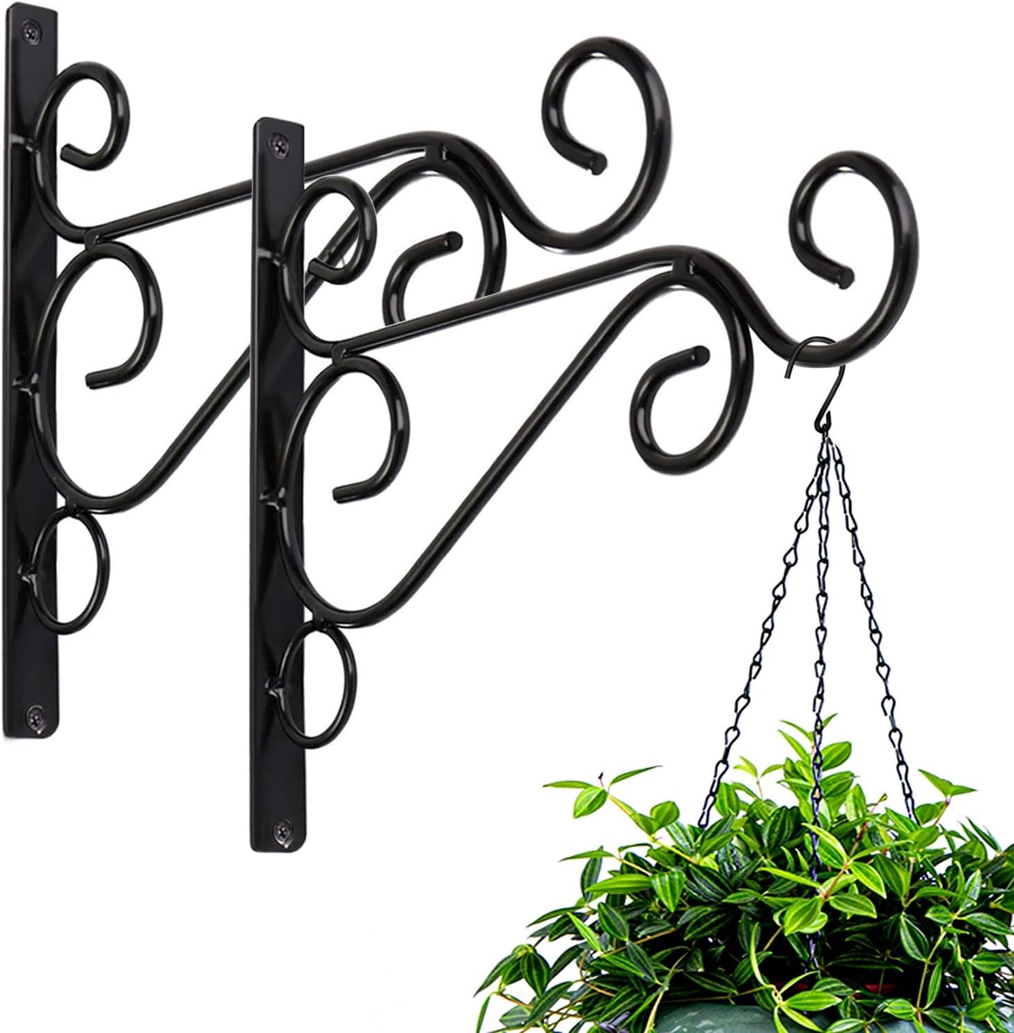 KABB Pack of 2 Black Iron Outdoor Hanging Brackets Wall Hooks for Bird Feeder Lanterns Wind Chimes with Screws