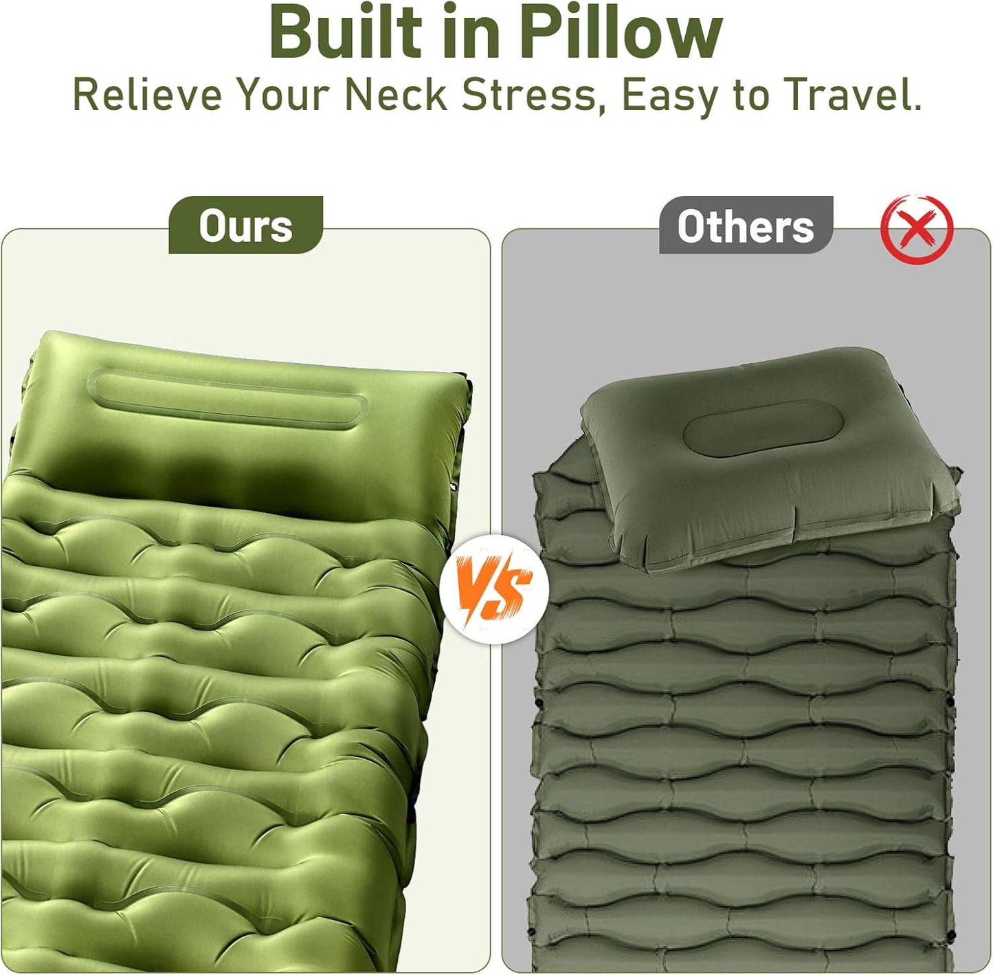 KASBAH Camping Sleeping Pad,Extra Wide 6 inch Thick Inflatable Sleeping Pads with Built-in Foot Pump and Pillow,Ultralight Camping Mat Gear for Outdoor Hiking,Camping, Traveling and Tent