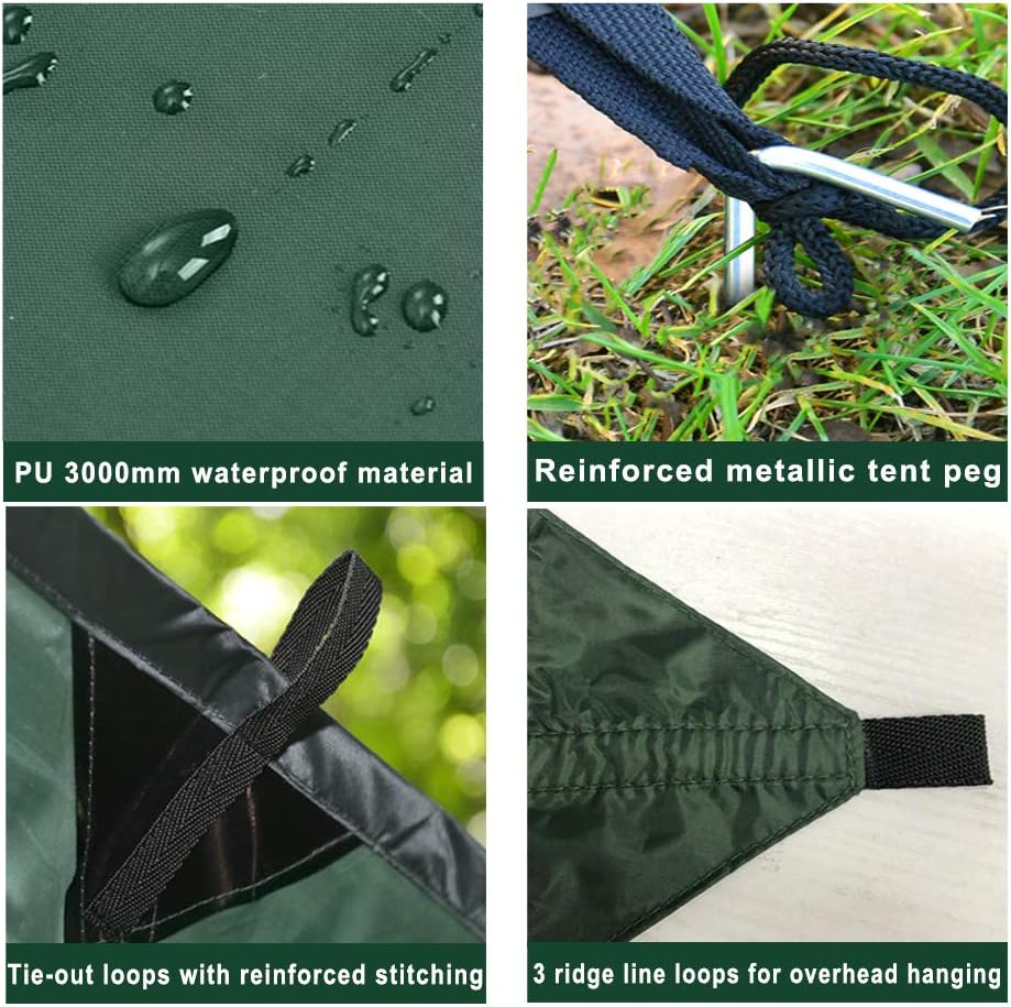 KALINCO Waterproof Camping Tarp Tent Hammock Rain Fly, 10X10FT/10X15FT, Mutifunctional Tent Footprint Lightweight Tarp for Camping, Hiking and Survival Shelter