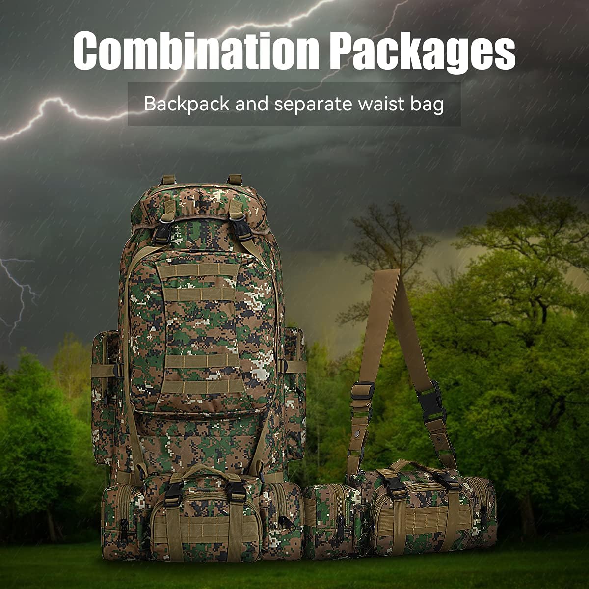 King'sGuard 100L Camping Hiking Backpack Molle Rucksack Military Camping Backpacking Daypack