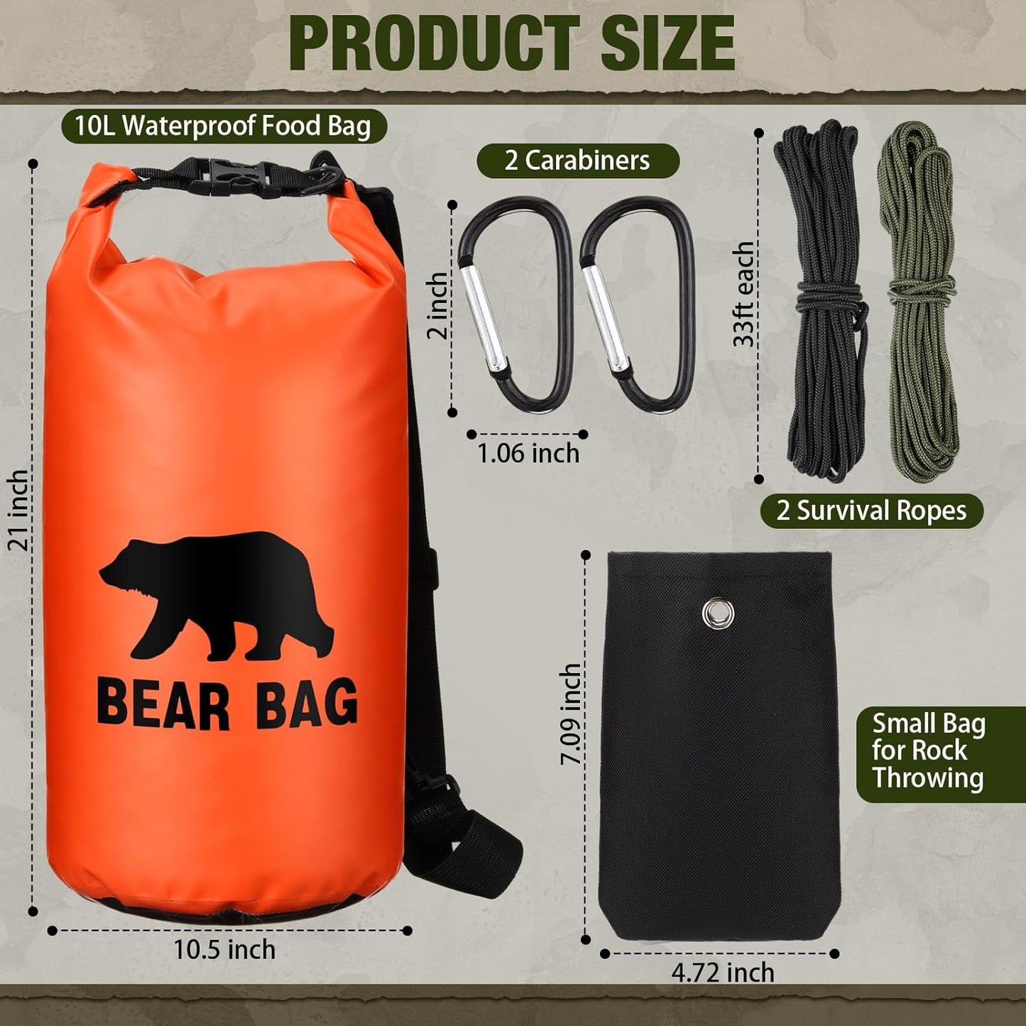 1 Set Bear Food Bag for Camping Ultralight Food Hanging System Includes Waterproof Bear Bag, Nylon Ropes, Hooks for Camping Backpacking