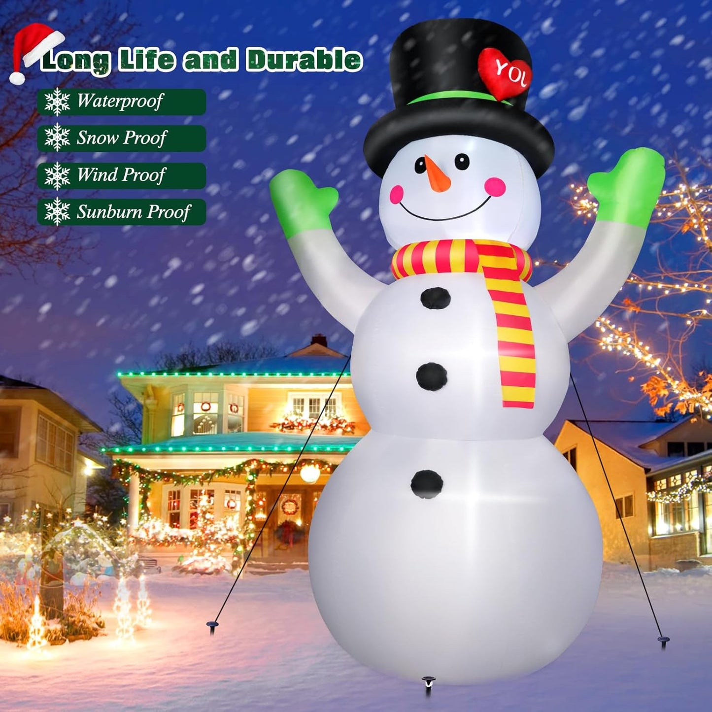 10 FT Christmas Inflatables Snowman Wear Magic Hat, Blow Up Outdoor Decorations Built-in Bright LED Light, Giant Snow Man Yard Decor for Festive Holiday Garden Patio Lawn Mall Display Hall Xmas Party
