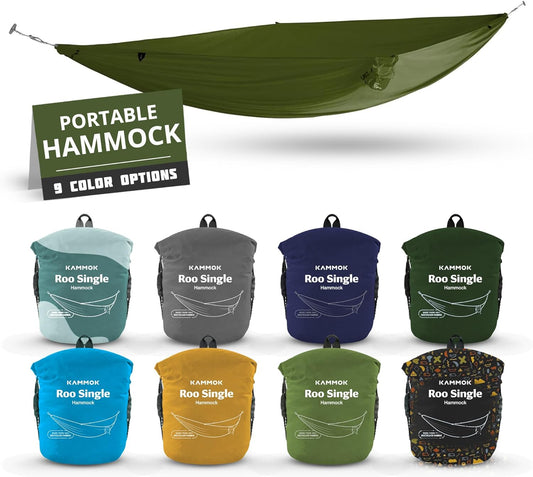 KAMMOK Roo Single UL - Ultralight Camping Hammock, Water Repellent, Portable, Durable, Indoor/Outdoor Hammock Moss Green