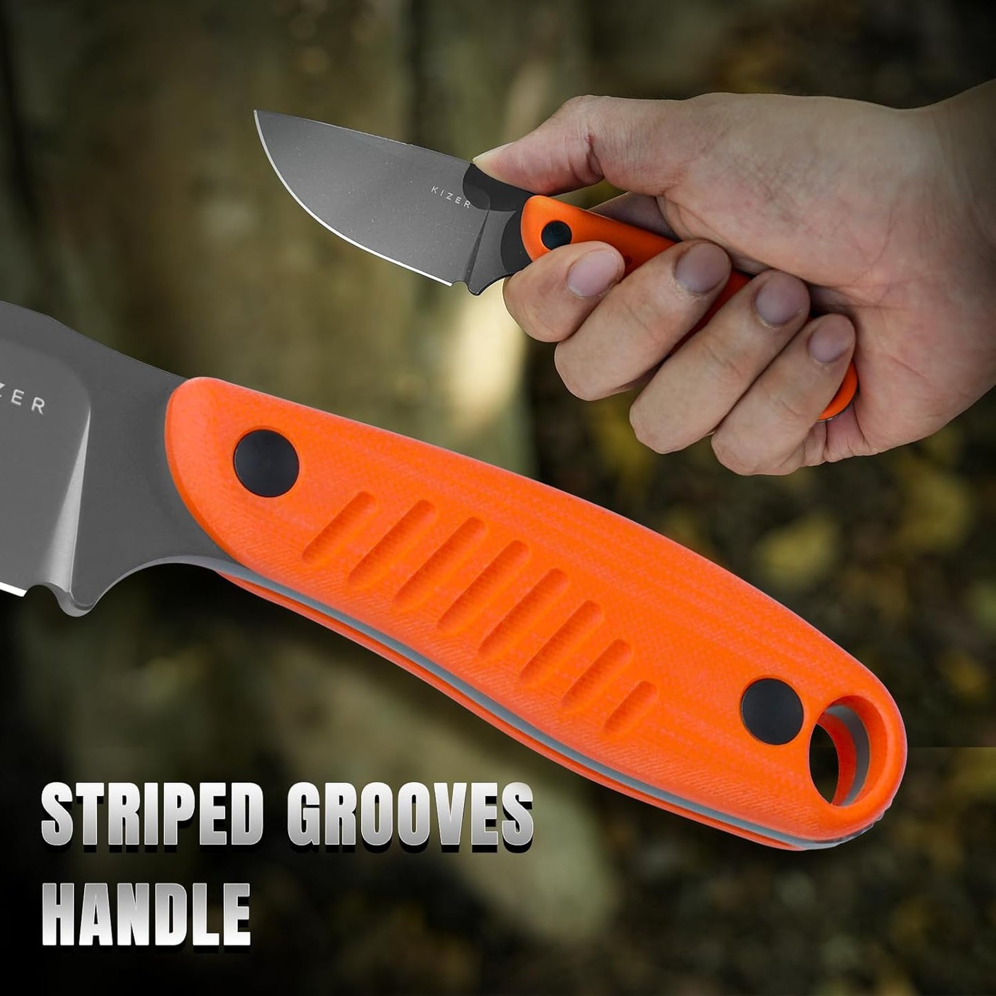 Kizer Hare Fixed Blade Knife with Sheath, 3.14" D2 Steel Blade EDC Hunting Knife with Orange G10 Handle, Small Bushcraft Survival Knives, Outdoor Camping Knives for Men Women, 1077A1