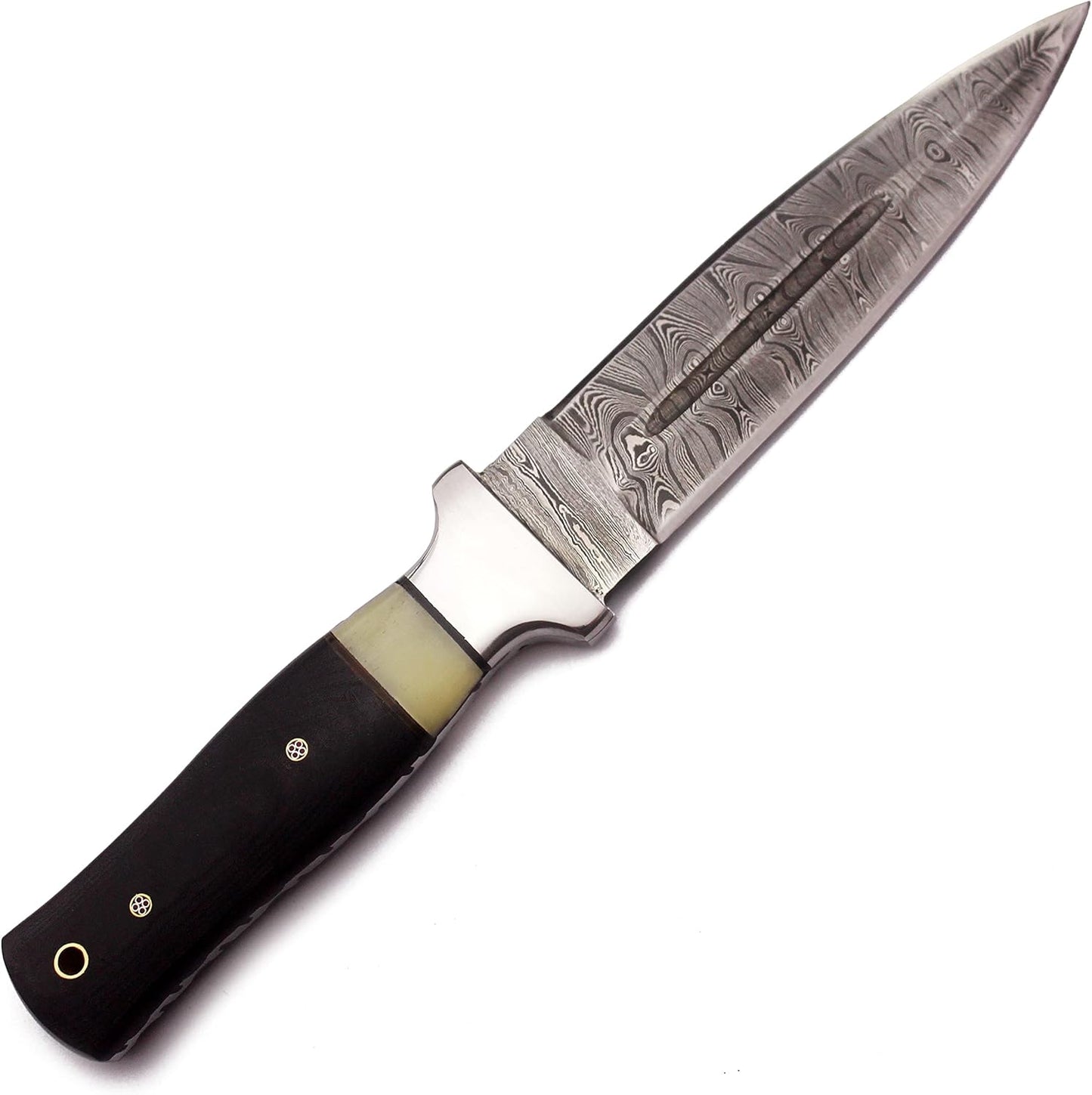 11" Handmade Damascus Steel Fixed Blade Knife – Ultimate Spear Point Dagger for Hunting, Survival, Camping, Hiking and Fishing – Full Tang Micarta Handle with Premium Cowhide Leather Sheath (DCX 22-58)