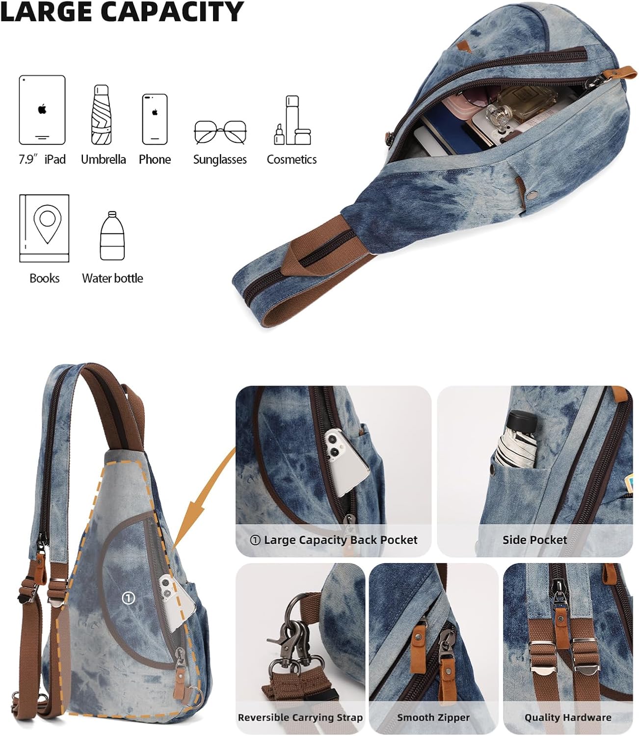 KL928 Canvas Sling Bag - Small Crossbody Backpack Shoulder Casual Daypack Rucksack for Men Women(Large Version)