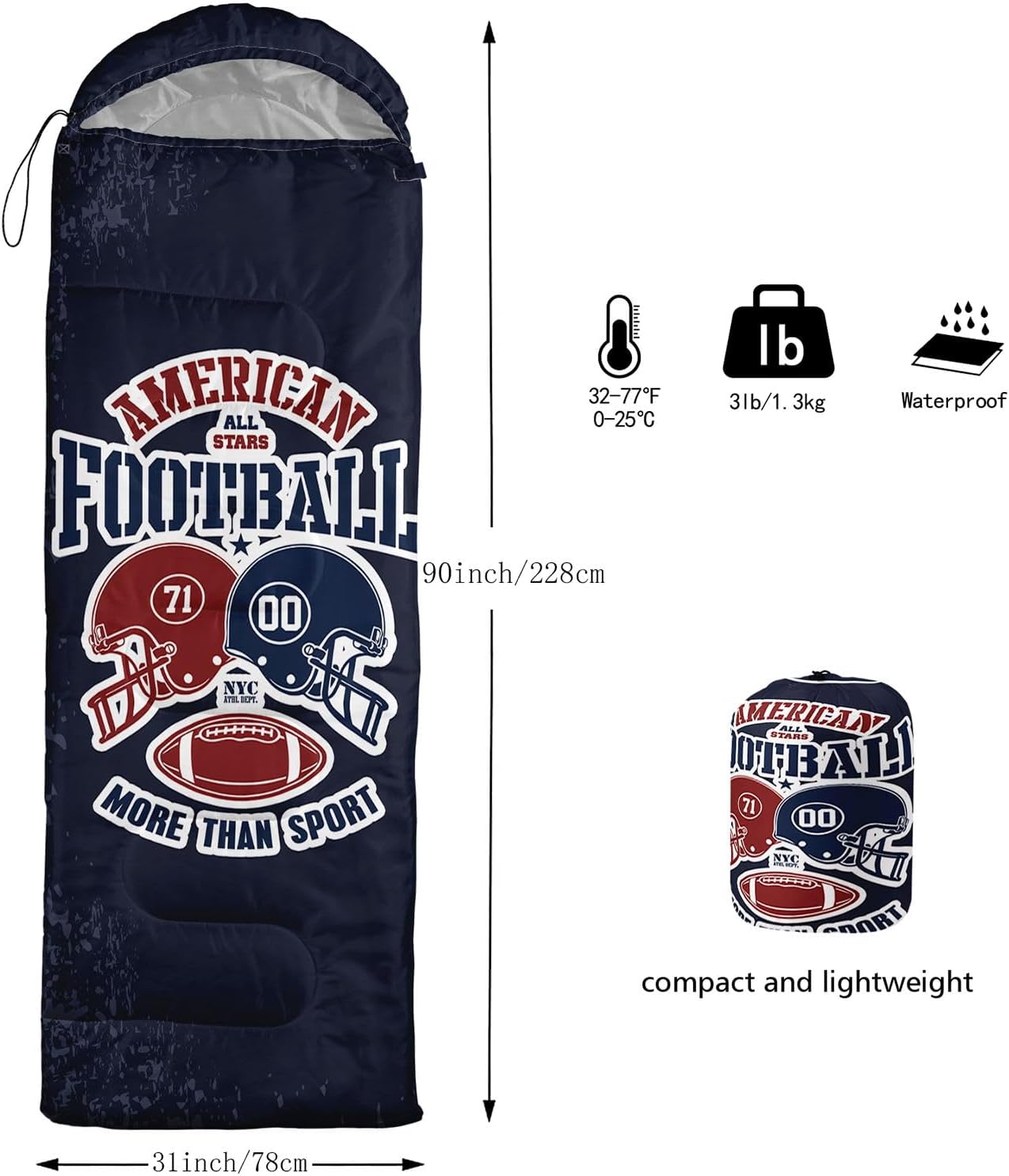 Kids Sleeping Bag for Boys Girls,Rocket Moon Print-Lightweight Warm Portable Outdoor Indoor-Waterproof Cold Weather Resistant Sleeping Bag for Camping Hiking