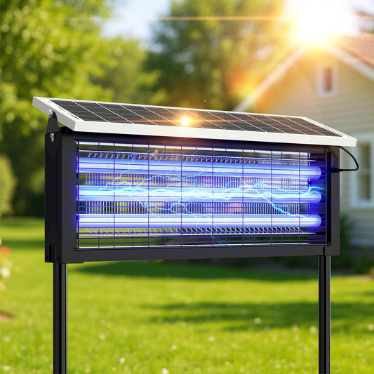 Solar Bug Zapper Outdoor, 30W Large Mosquito Zapper, Electric Mosquito Killer Outdoor, Waterproof & Portable Fly Killer, Rechargeable Flying Insect Trap for Patio, Yard, Garden, Home, Camping, Black