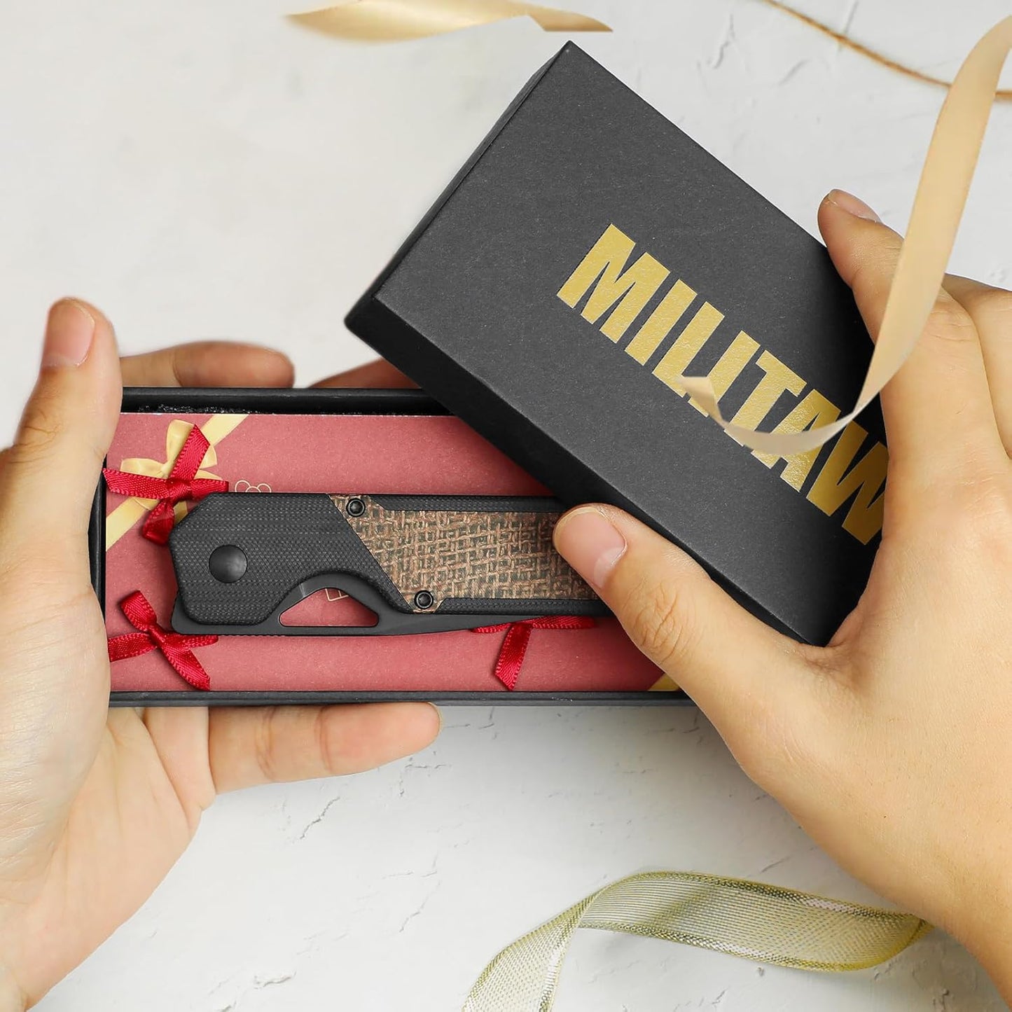 Kizer Militaw EDC Pocket Knife, 3.36'' Nitro V Blade Folding Knife, G10 & Micarta Handle with Pocket Clip, Thumb Hole & Front Flipper Opener, Camping Hunting Knife for Men Women Gift V3634A1