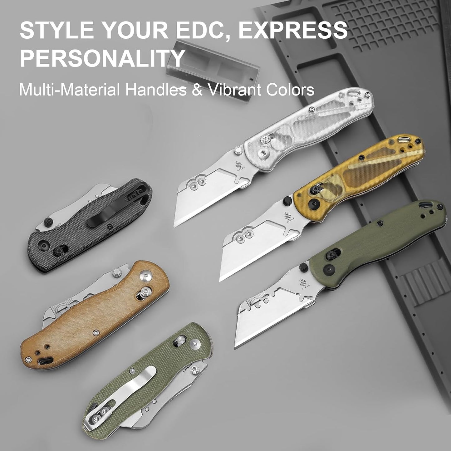 Kizer Drop Bear(Dual-screw Version) Folding Utility Knife, Clutch Lock Box Cutter EDC Pocket knife with 10PCS Razor Blades, Pocket Knives with Pocket Clip for Men Women V3619JM1