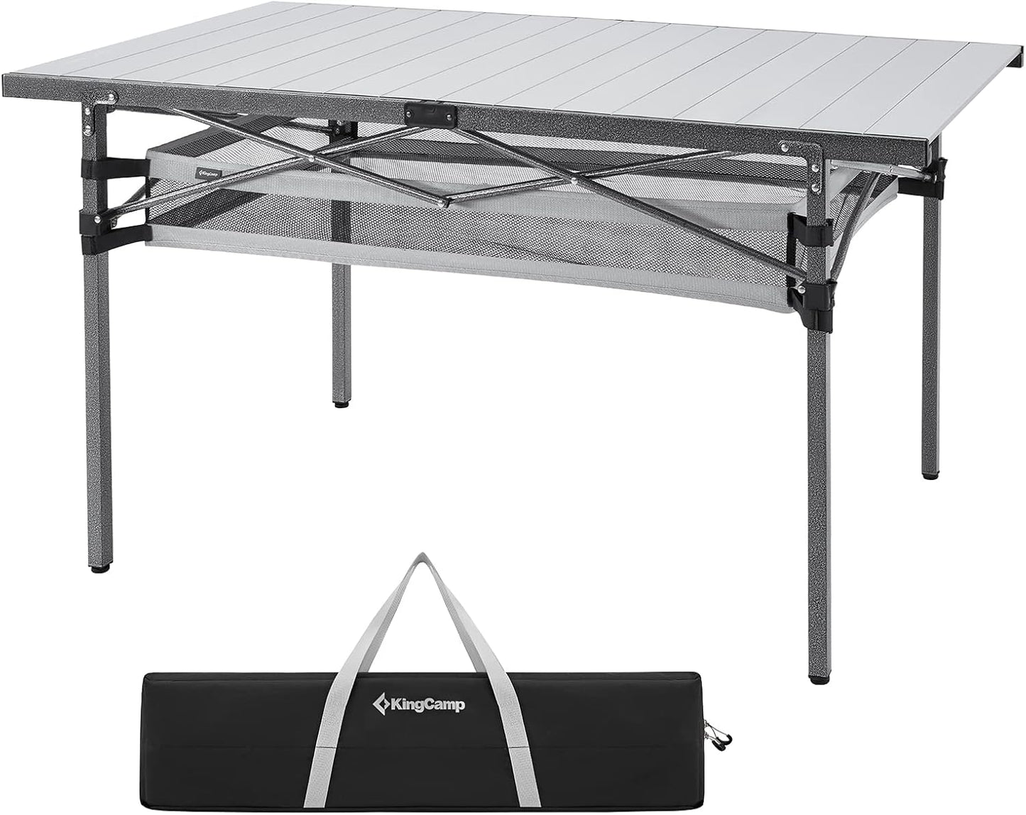 KingCamp Folding Camping Table, Aluminum Roll-Up Camp Table, Large Foldable Table for 6-8 Person, Outdoor Portable Tables with Carry Bag, 120 LBS Heavy Duty Load (Silver+Mesh：53.5"x27.5")
