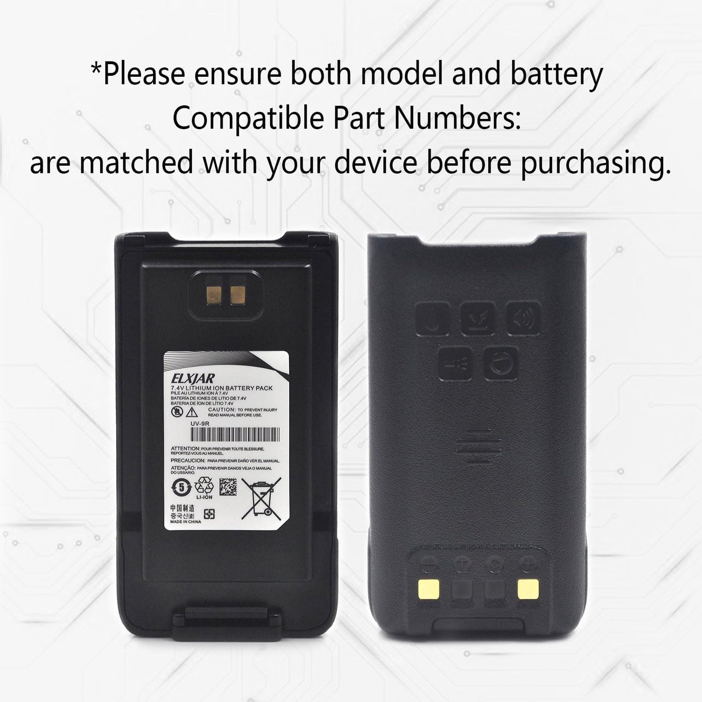 (2-Pack) BL-9 Battery for Baofeng UV-9R Pro UV-9G GMRS-9R UV-9R Plus BF-T57 UV-XR Walkie Talkies, 7.4V 1800mAh Li-ion Replacement, Support Type-C Charging Waterproof Two Way Radio Battery