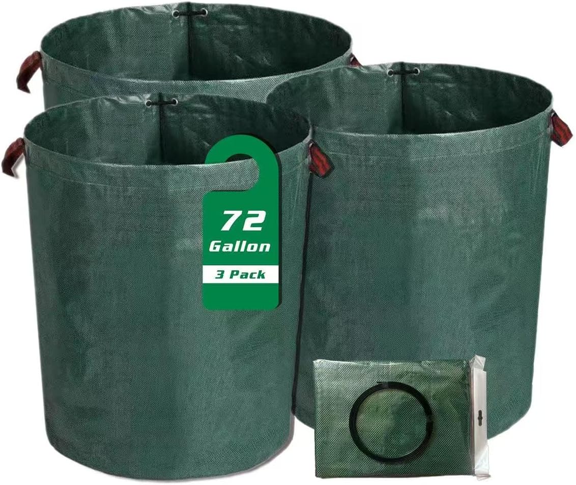 JKKGS Yard Waste Bags (3-Pack, 72 Gallons, H30 x D26 inches), Reusable, Heavy Duty Collapsible Standable Garden Lawn Leaf Bags and Trash Bags for Debris, Grass, Recycling, Camping, Parties, Laundry