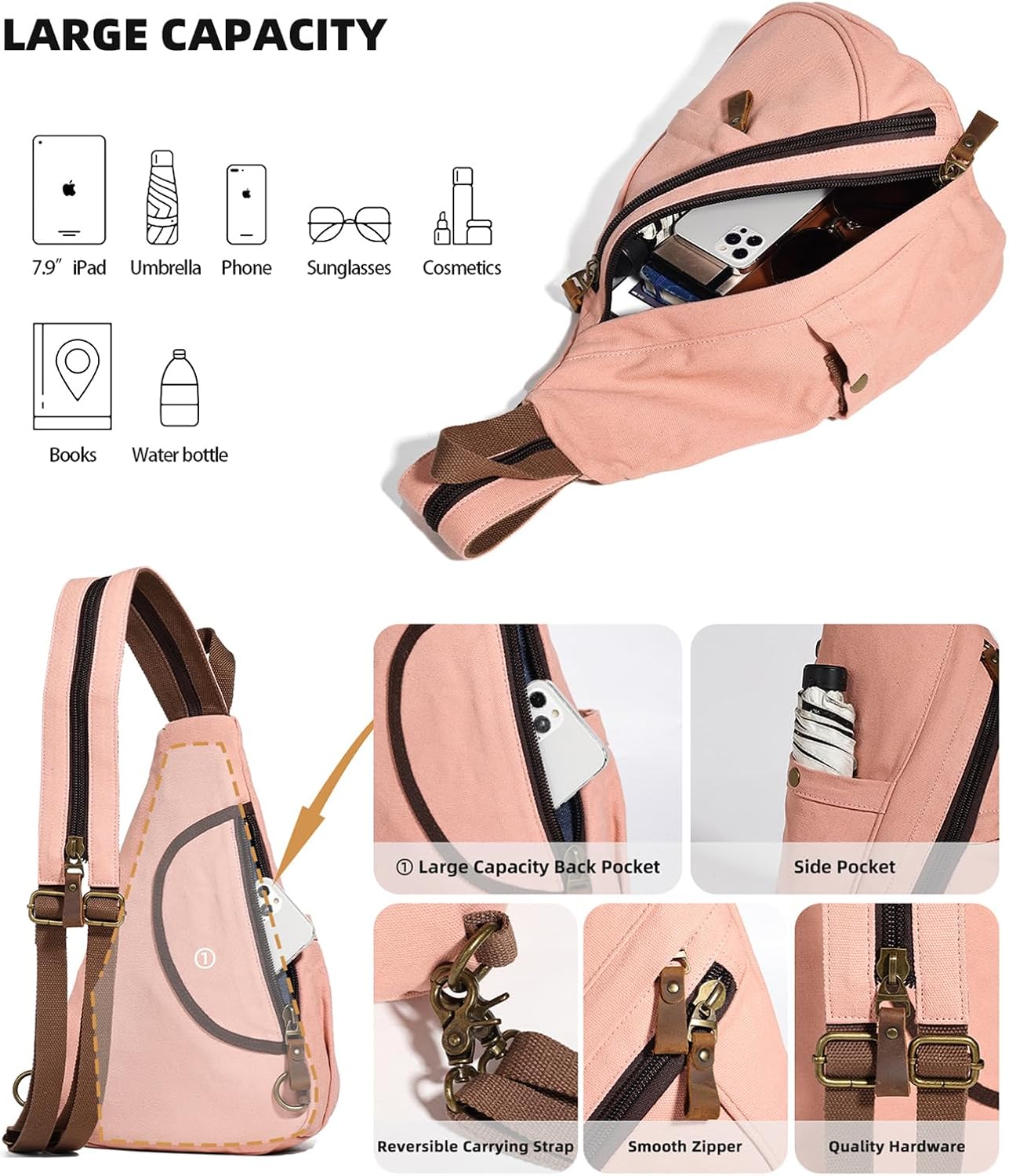 KL928 Canvas Sling Bag - Small Crossbody Backpack Shoulder Casual Daypack Rucksack for Men Women(Large Version)